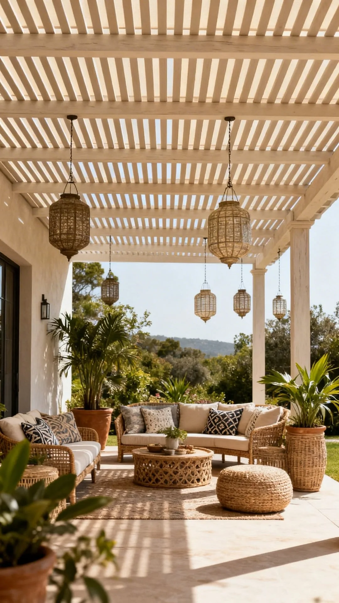 Motorized louvered roof system with adjustable slats for controlling light and airflow on a patio
