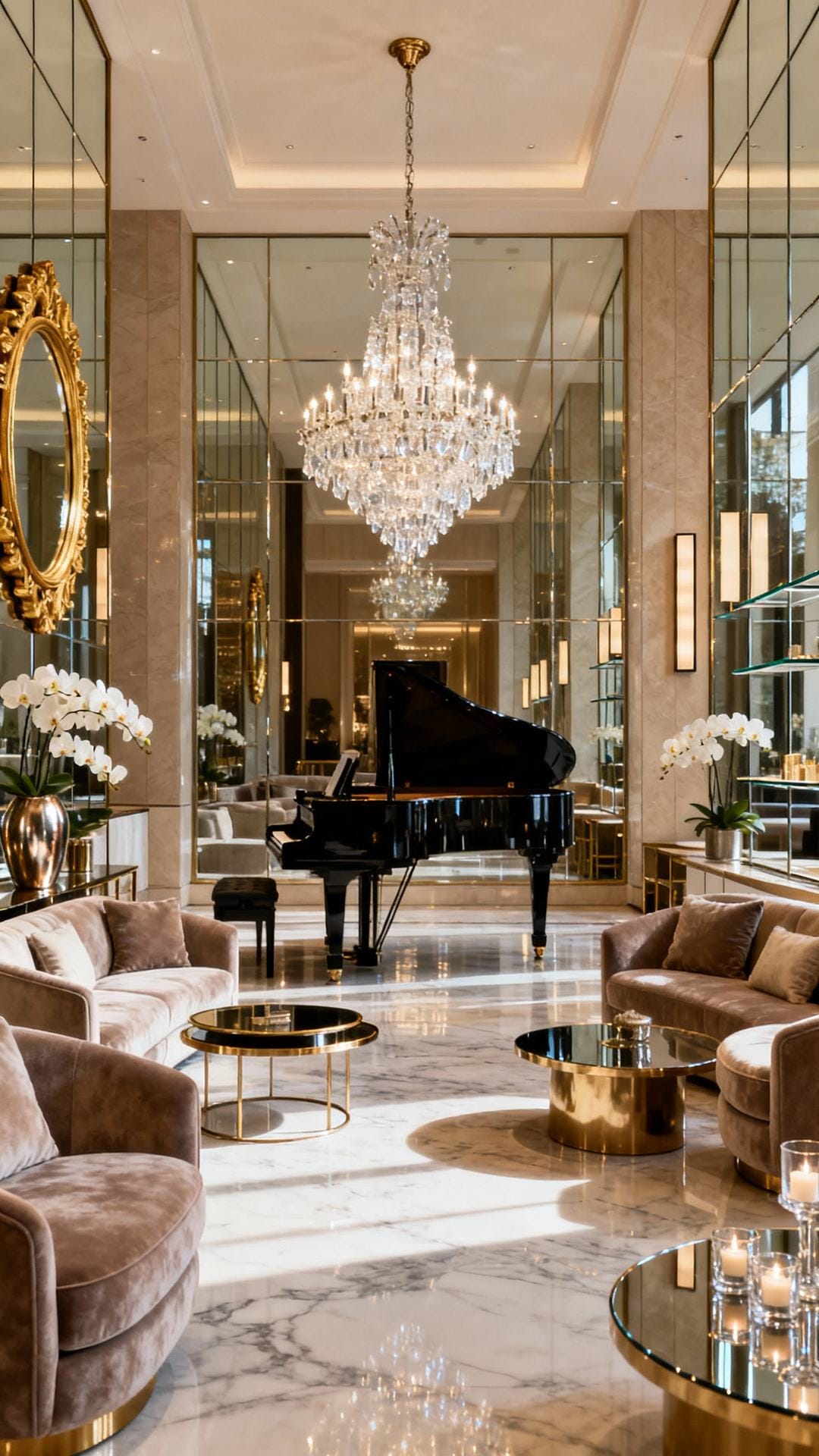 Luxe Hotel Lounge With Symmetry and Shine