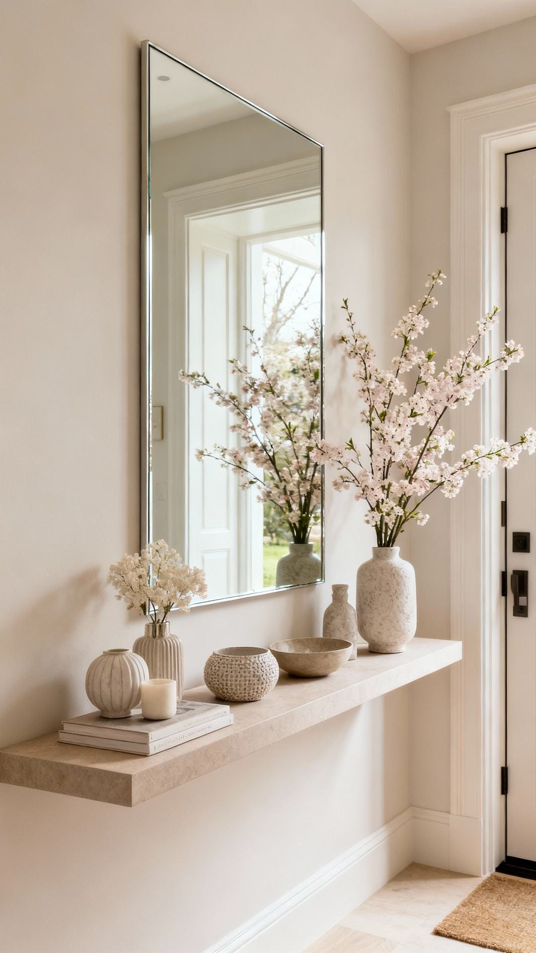 Minimal Luxe With Floating Shelf and Frameless Mirror