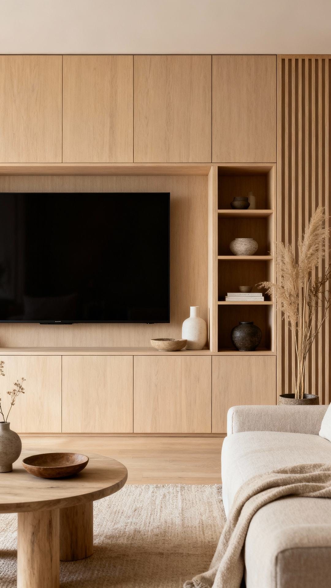 Minimal Media Wall With Hidden Storage