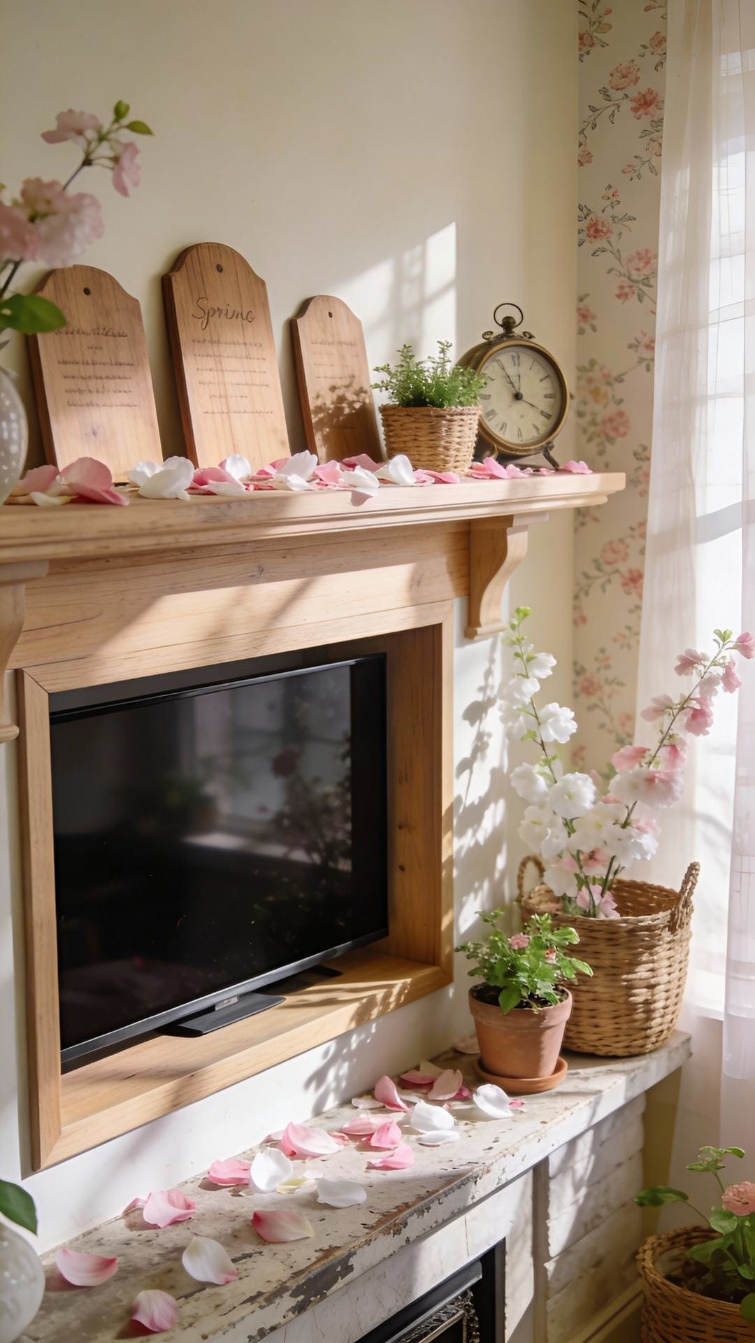 Modern Cottagecore Mantel With Plaques And Petals