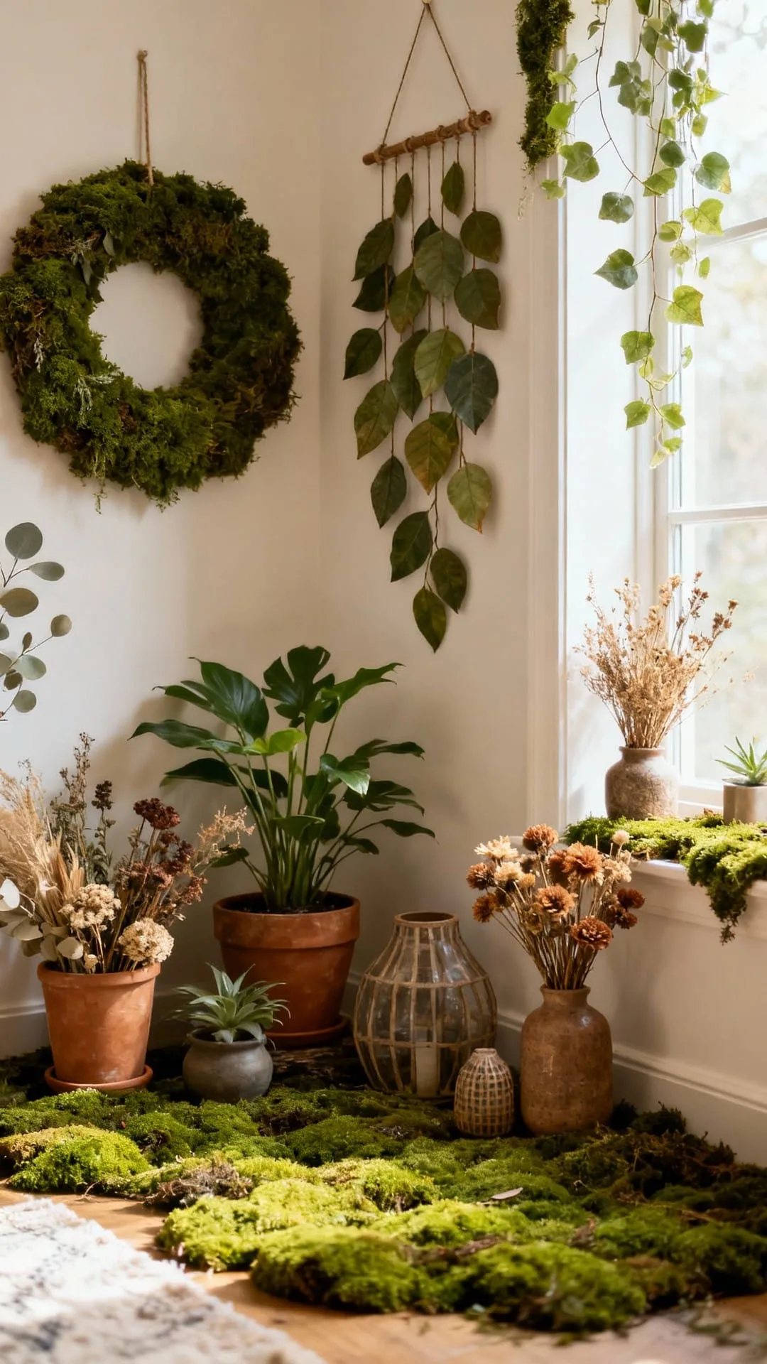 A preserved moss bowl bringing calm green to a dim corner