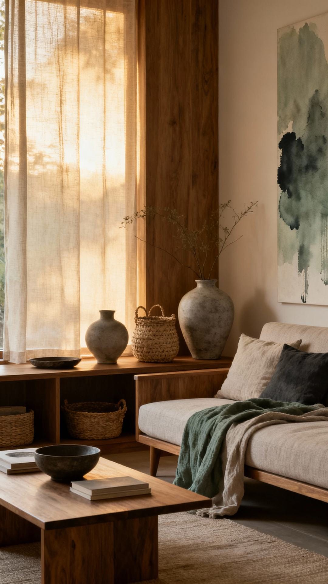 Muted Sage And Ink Wash Accents