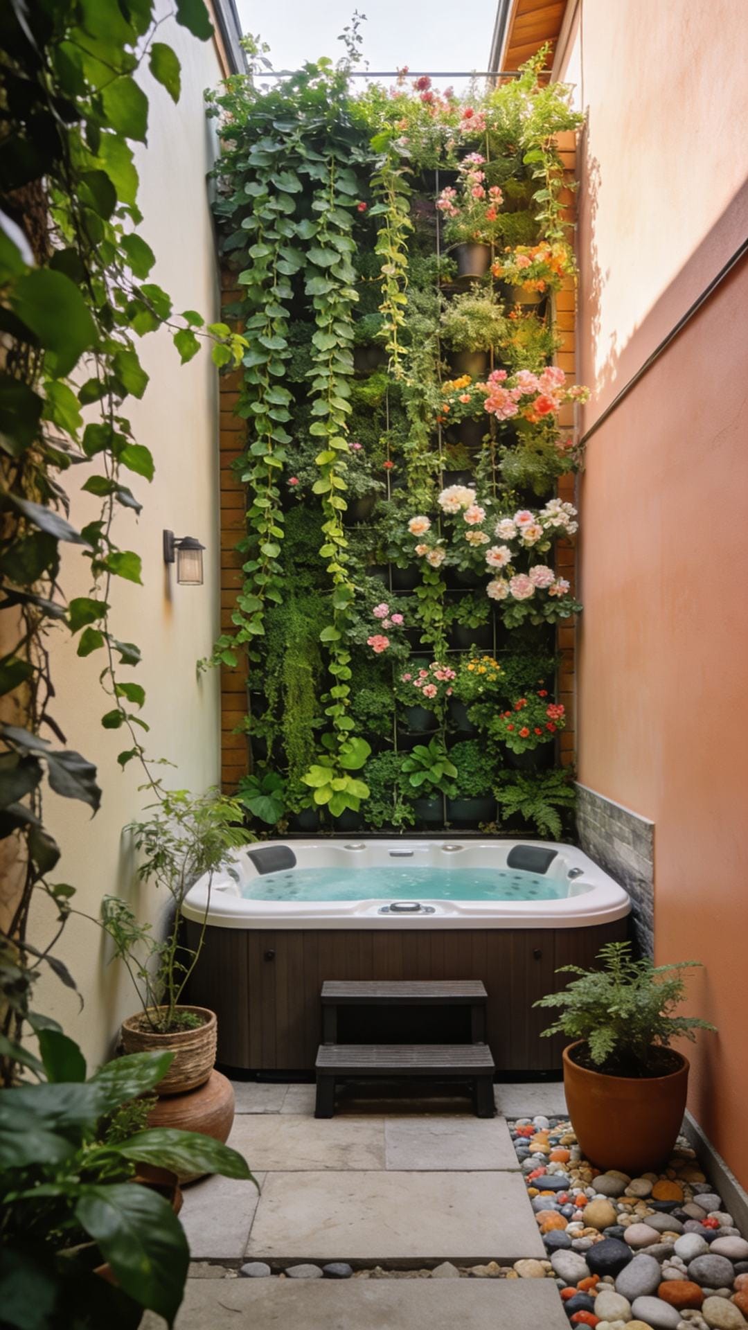 Narrow Side Yard Sanctuary With Vertical Garden