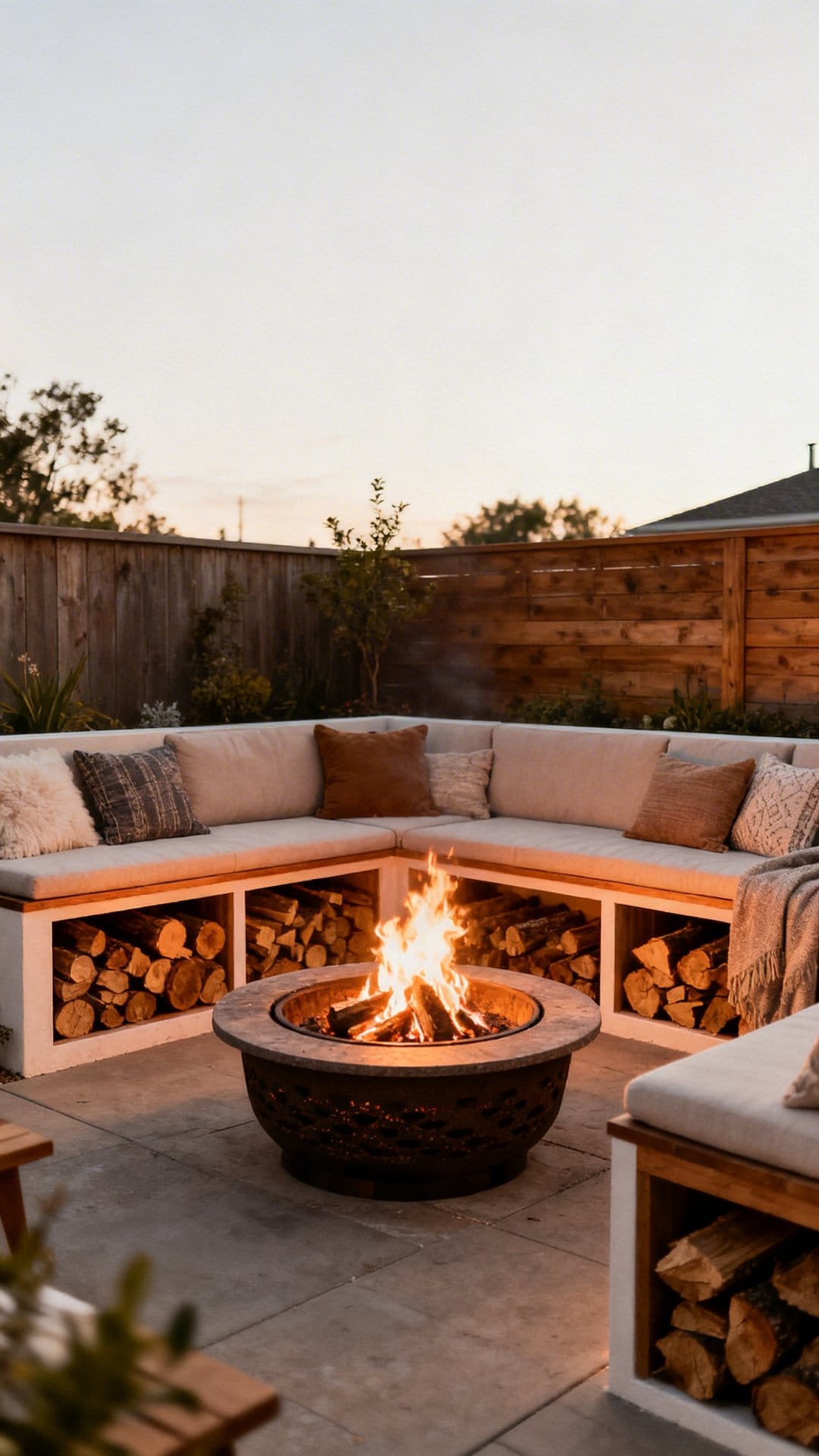 Patio Nook With Built-In Wood Storage