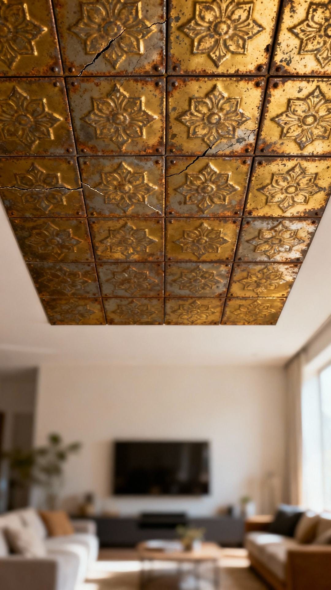 Patterned Tin Tiles With Patina