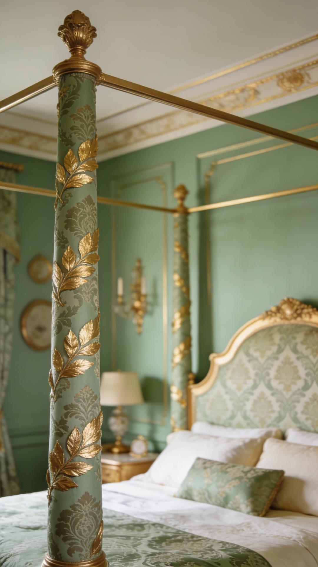 Regal Four-Poster With Damask And Gold Leaf