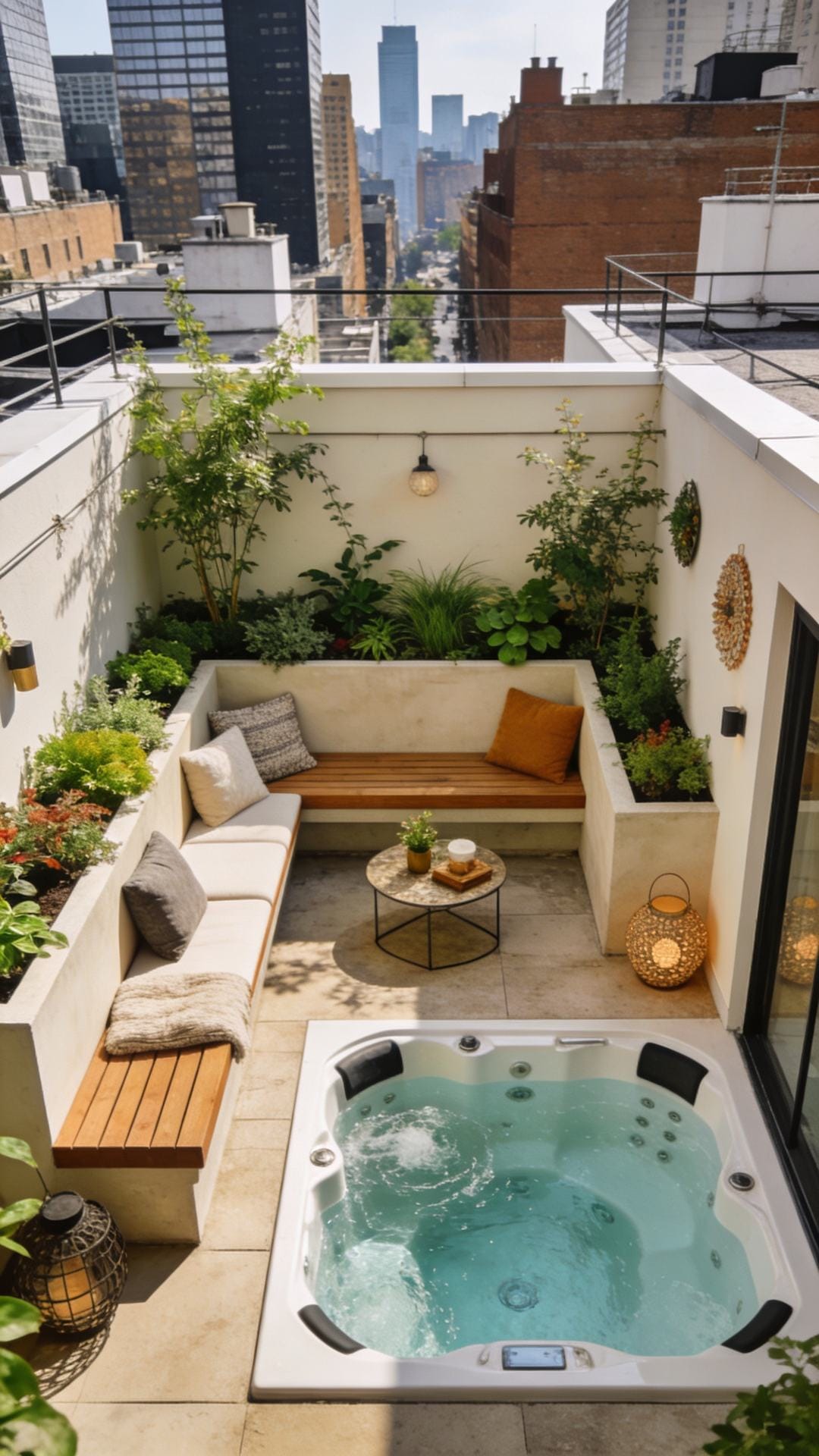 Rooftop City Escape With Built-In Bench Planters