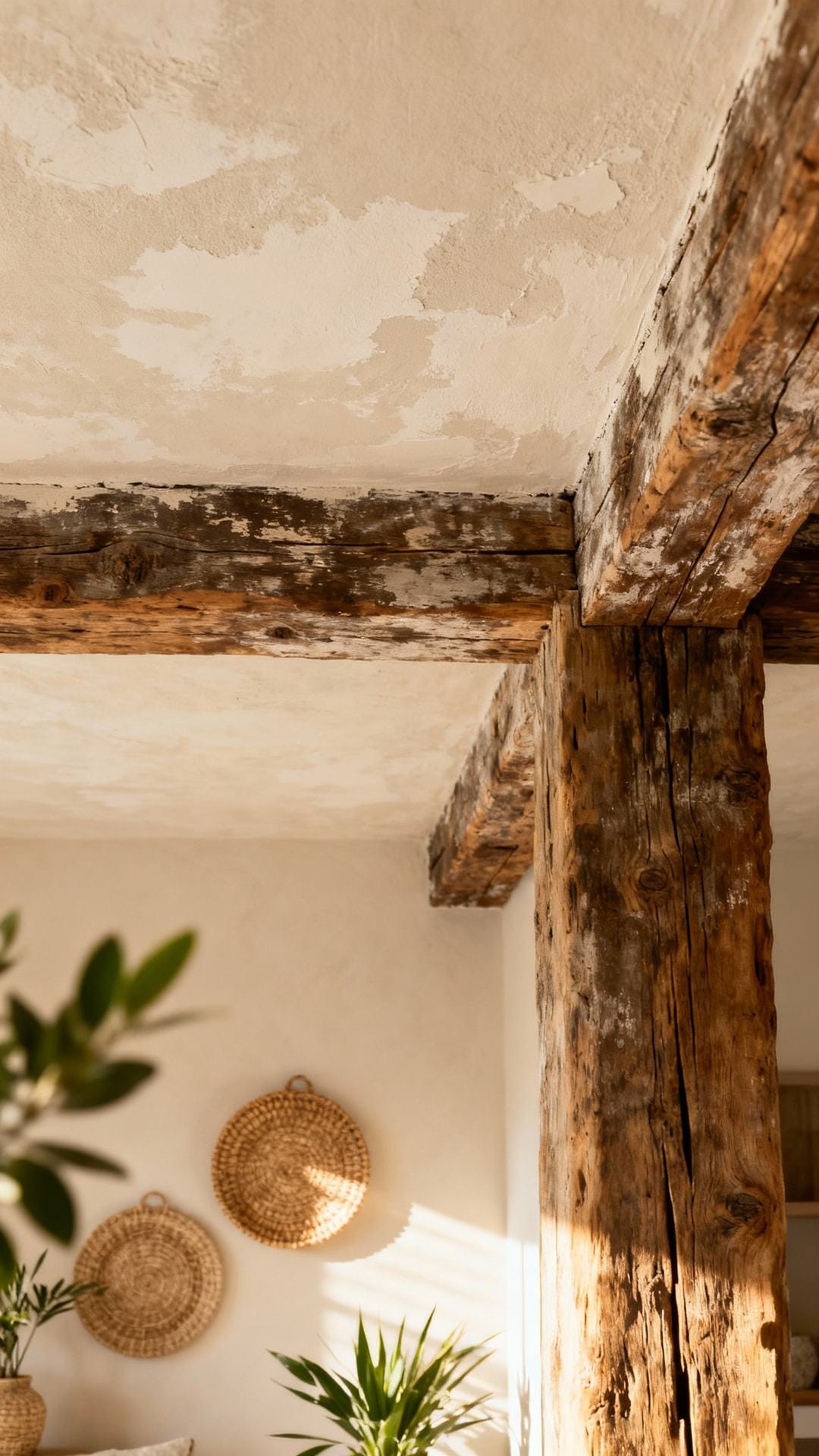 Rustic Exposed Beams With Limewashed Plaster