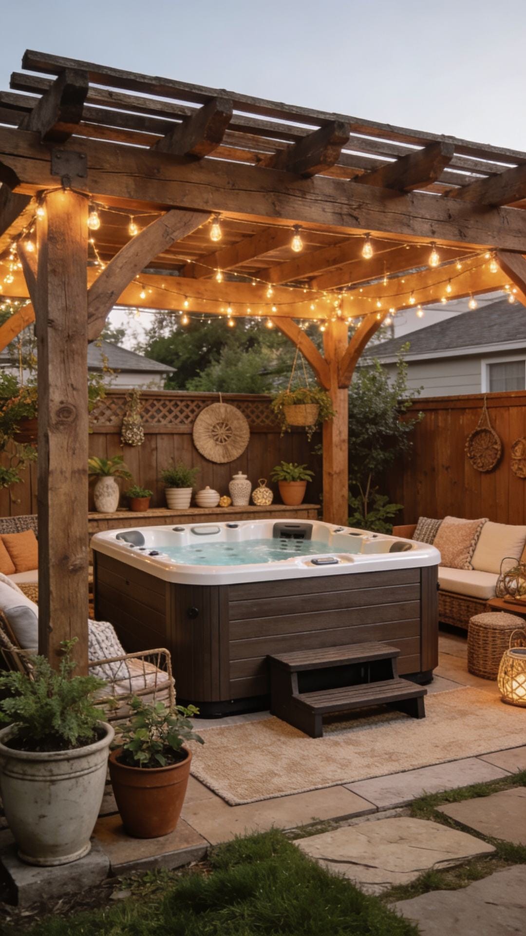Rustic Farmhouse Pergola With String Lights