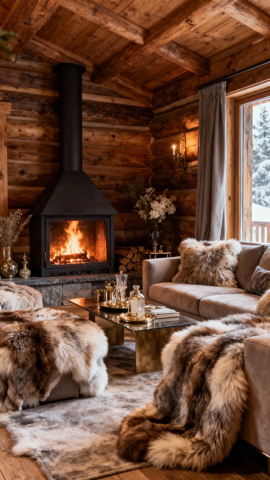 Rustic Luxe Chalet With Fur and Firelight