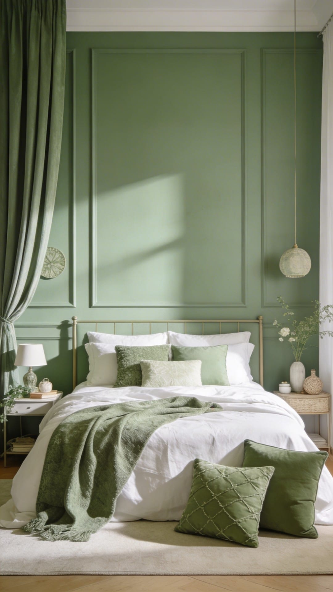 Sage Accent Wall Behind The Bed