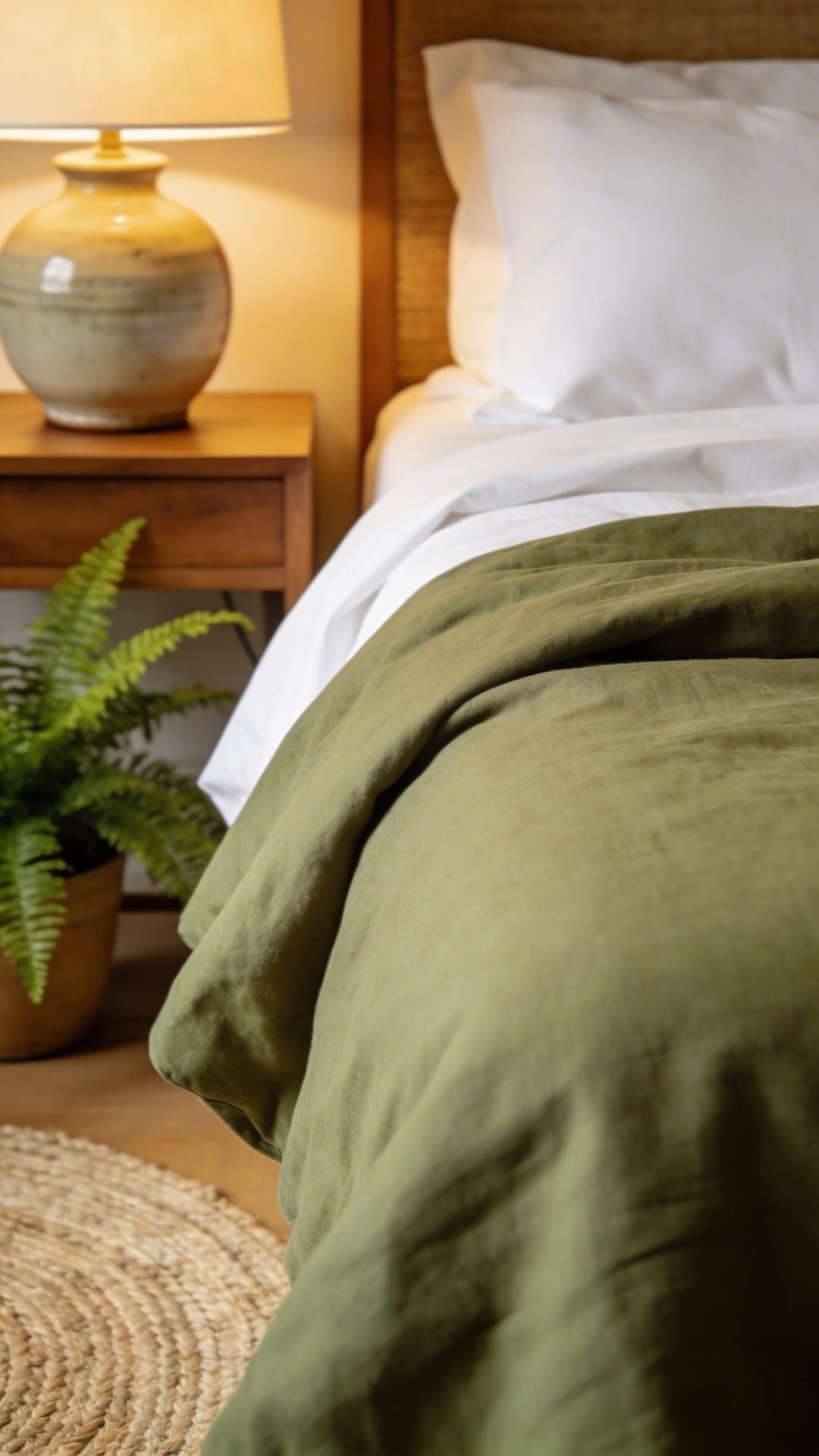 Sage Bedding With Crisp White Sheets