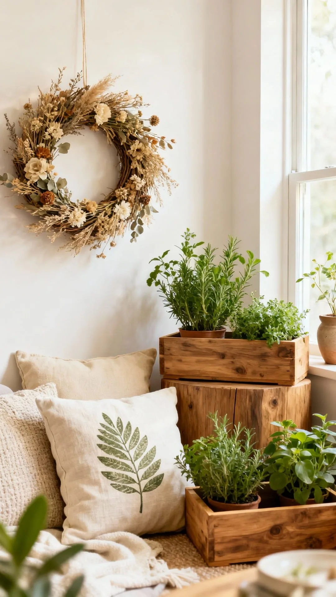 Evergreen branches and moss styled for a cozy winter plant display