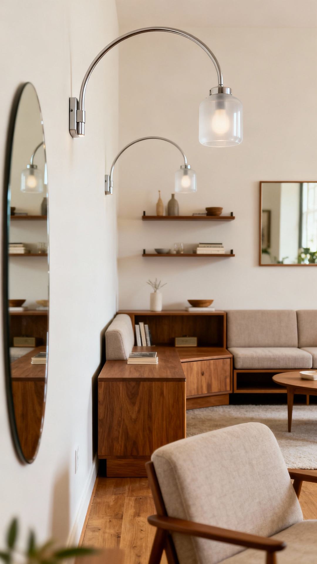 Sleek Mid-Century Streamline With Wall-Mounted Lamps