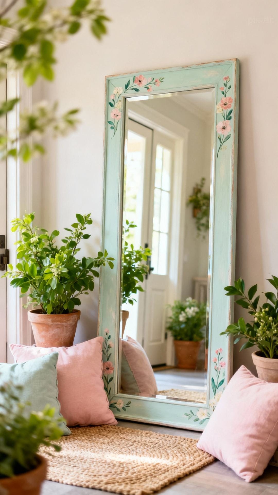 Soft Pastel Moment With Painted Frame Mirror