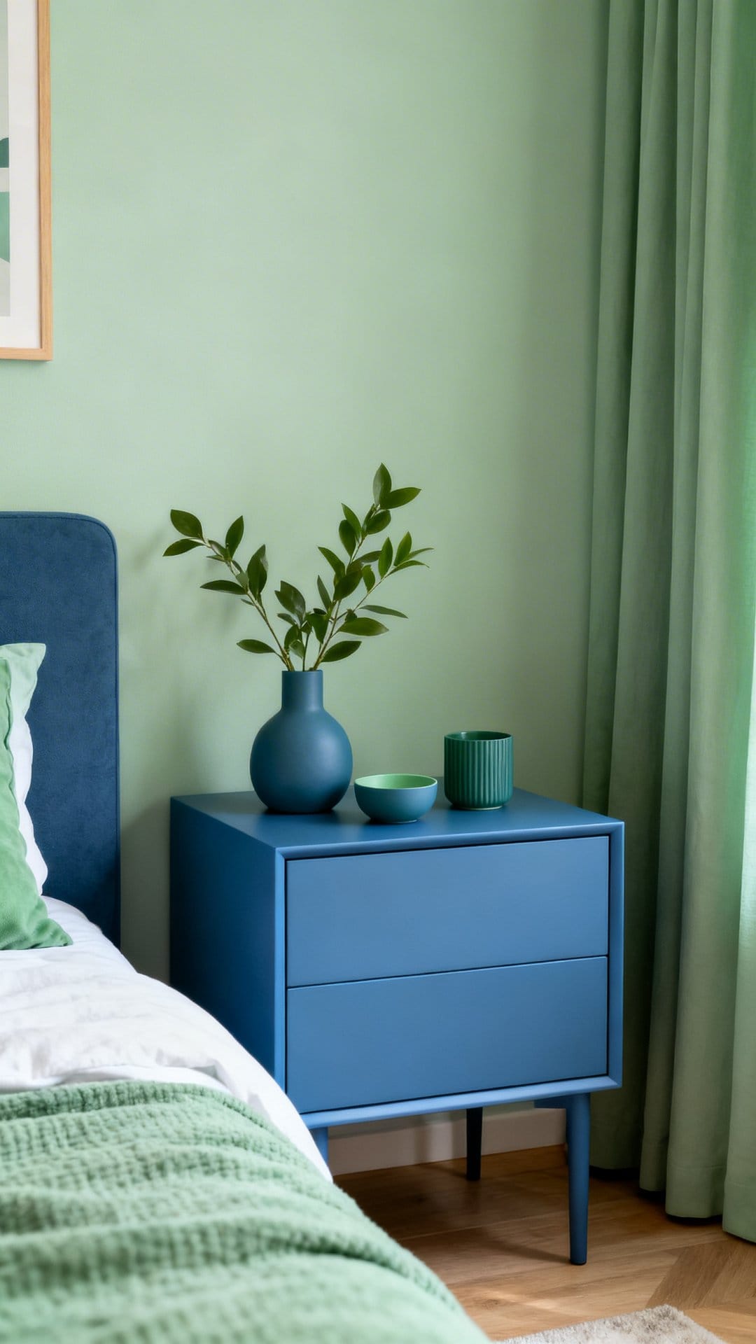 Style A Minimal Nightstand In Blue And Green
