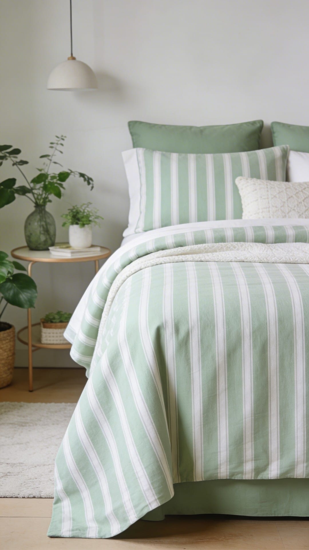 Subtle Sage Striped Bedding