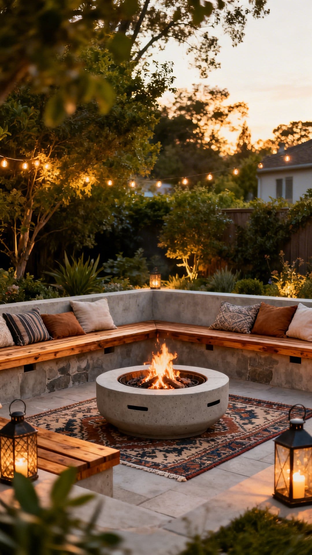 Sunken Conversation Pit With Built-In Benches