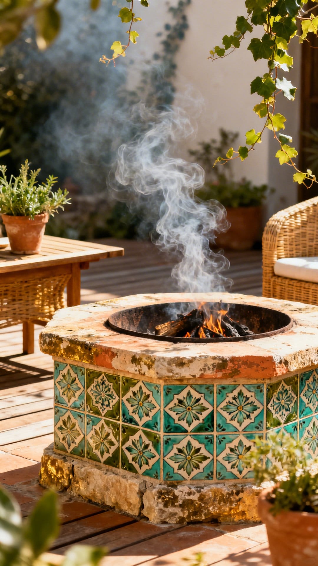 Tiled Fire Feature With Mediterranean Flair