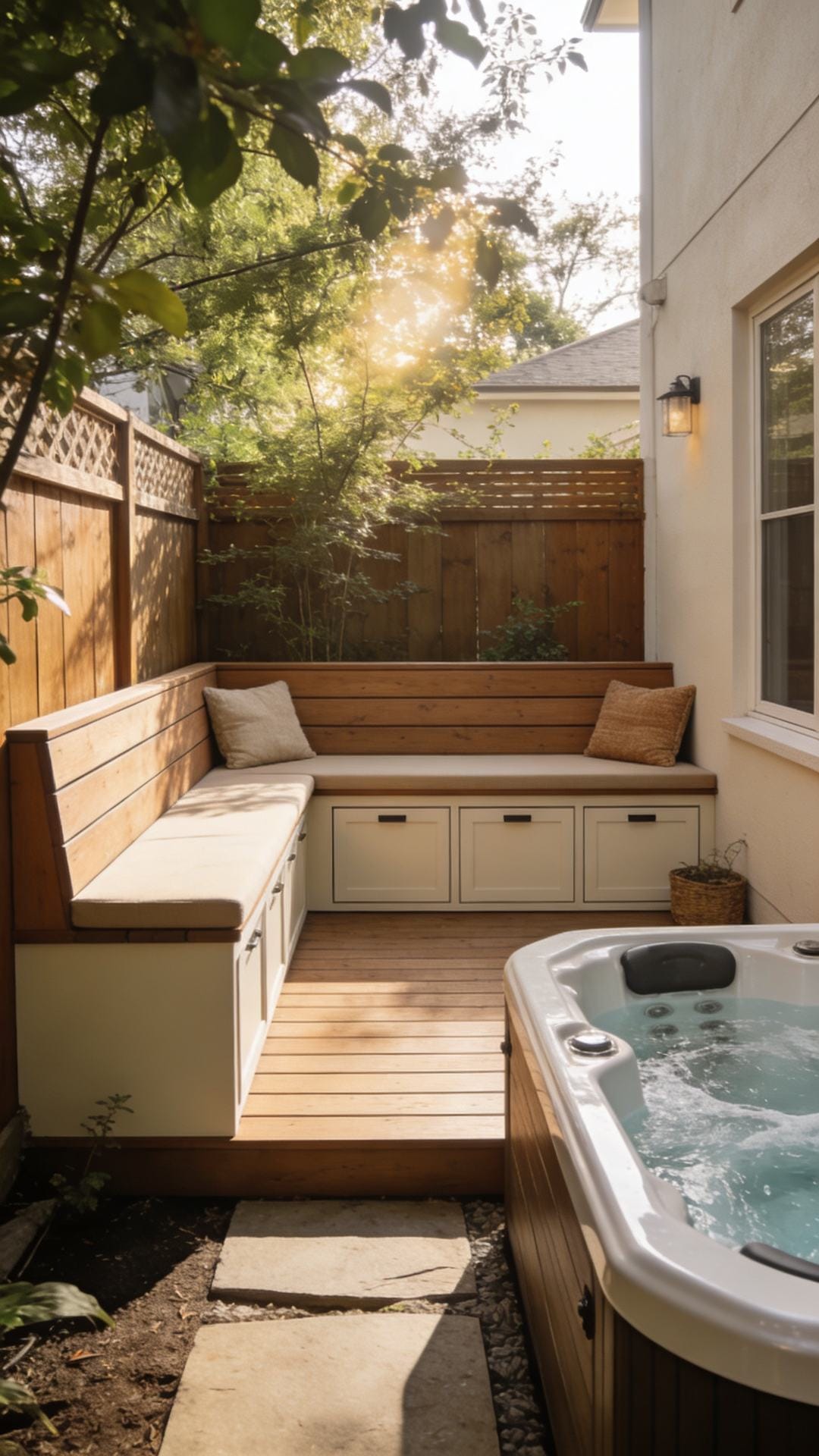 Tiny-Yard Win: Corner Bench Deck With Built-In Storage