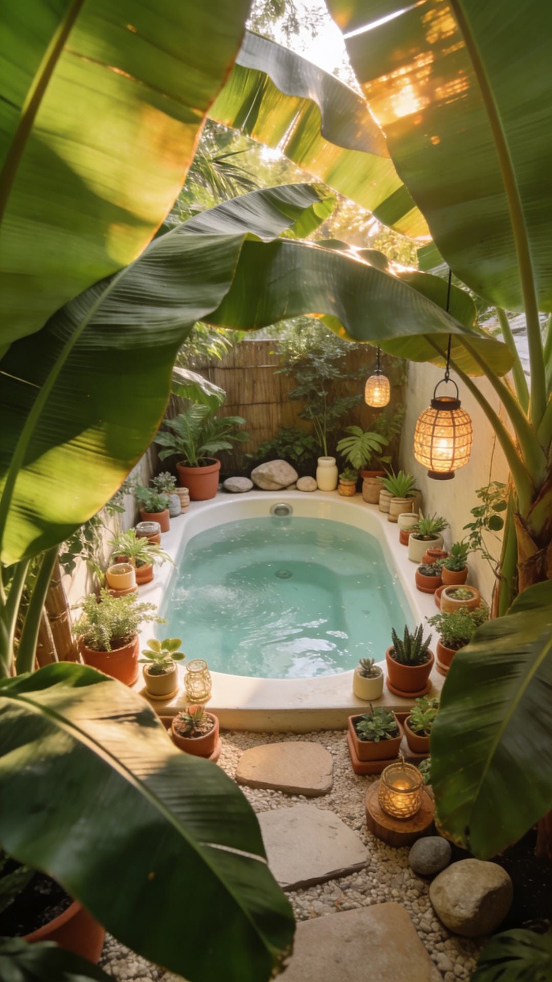 Tropical Micro-Oasis With Banana Leaves
