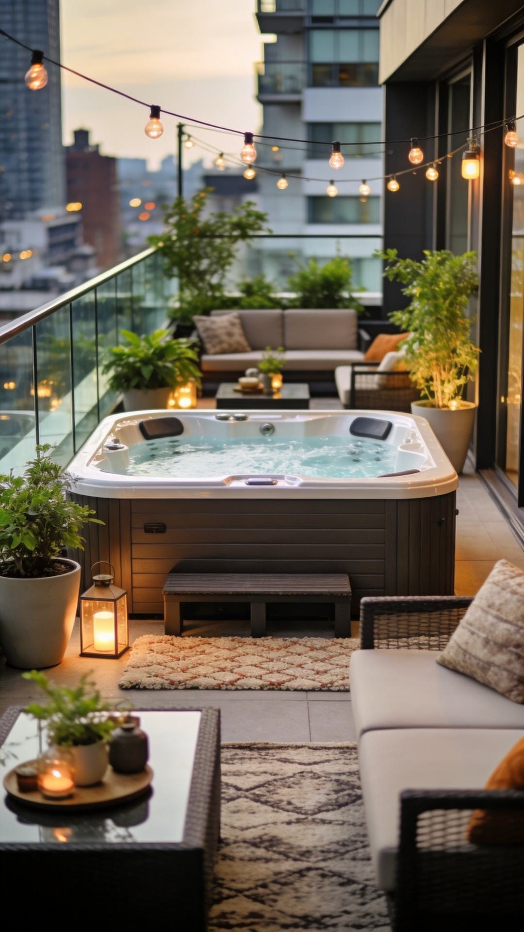 Urban Rooftop Lounge With Glass Railings