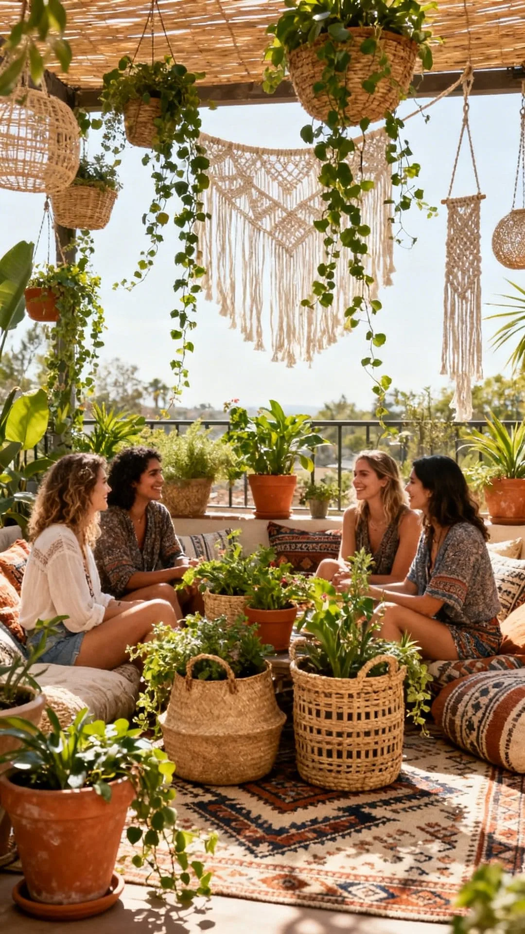 woven basket planters seagrass and jute in boho patio decor