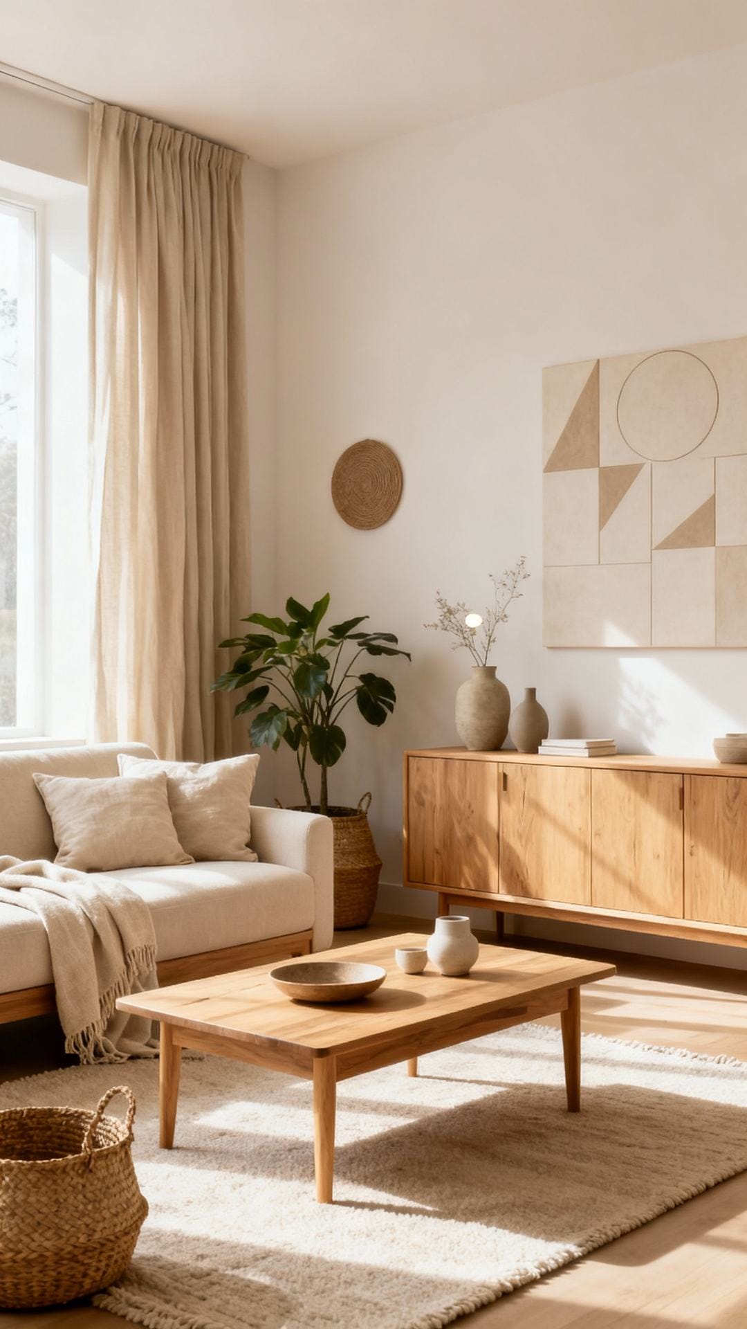 Warm Minimalist Haven With Oak and Linen