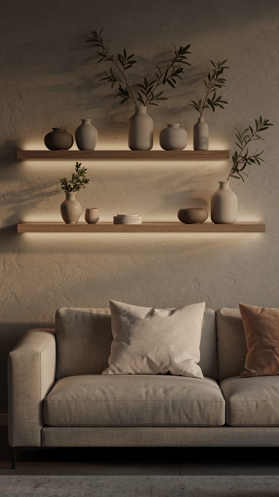 Add Floating Shelves With Subtle Lighting