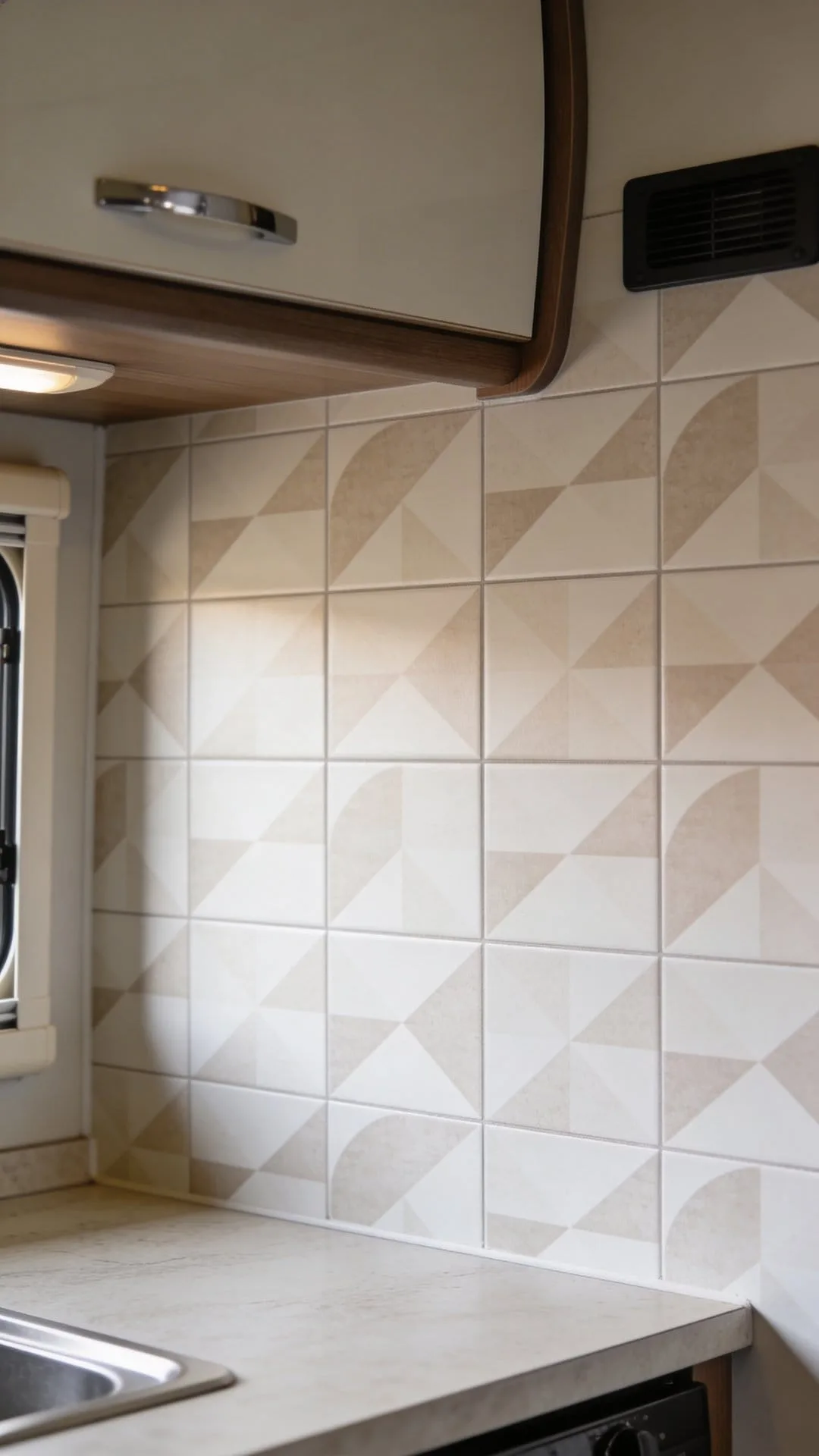 peel and stick backsplash idea for camper kitchen decor