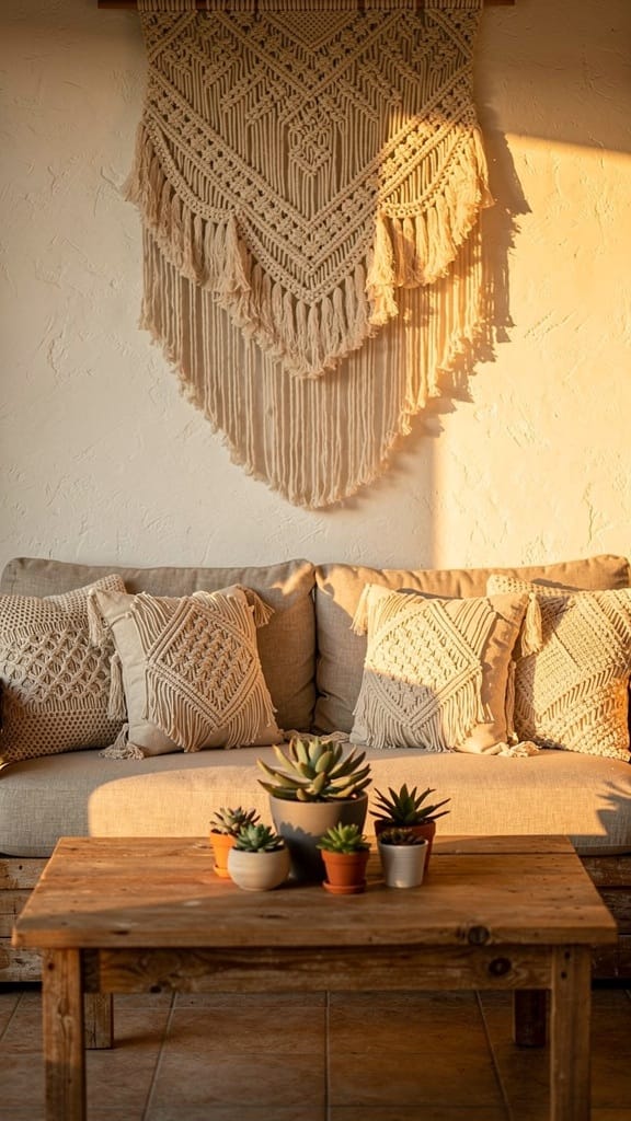 Beige and White Macramé Pillows