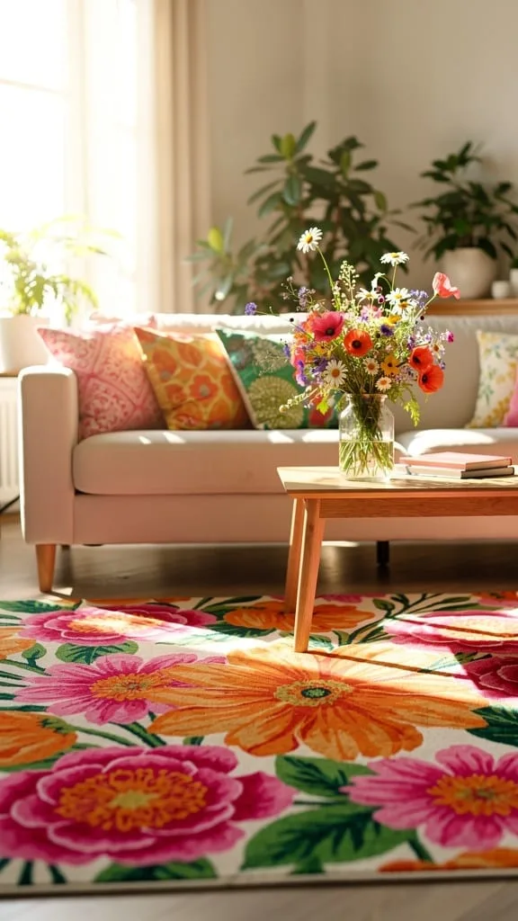 Bold floral pattern summer living room rug