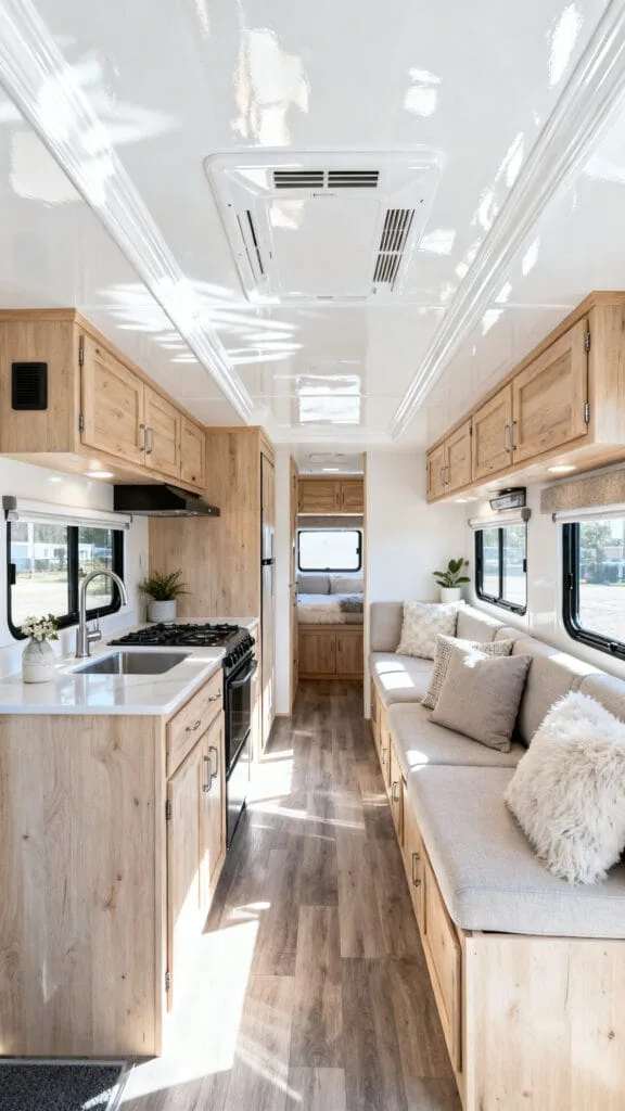 Bright white ceiling and trim in a camper
