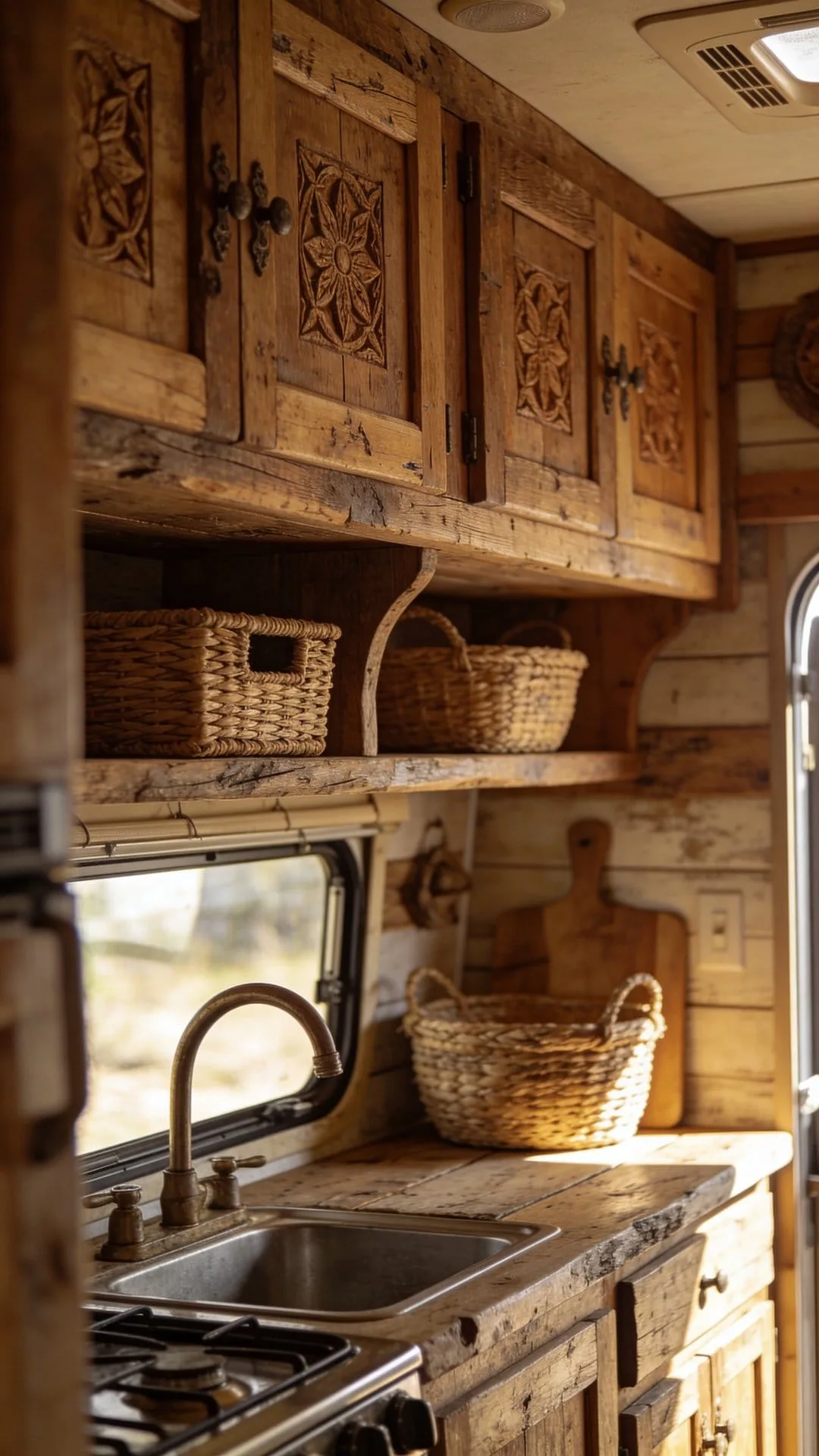 camper kitchen decor ideas with a consistent farmhouse theme