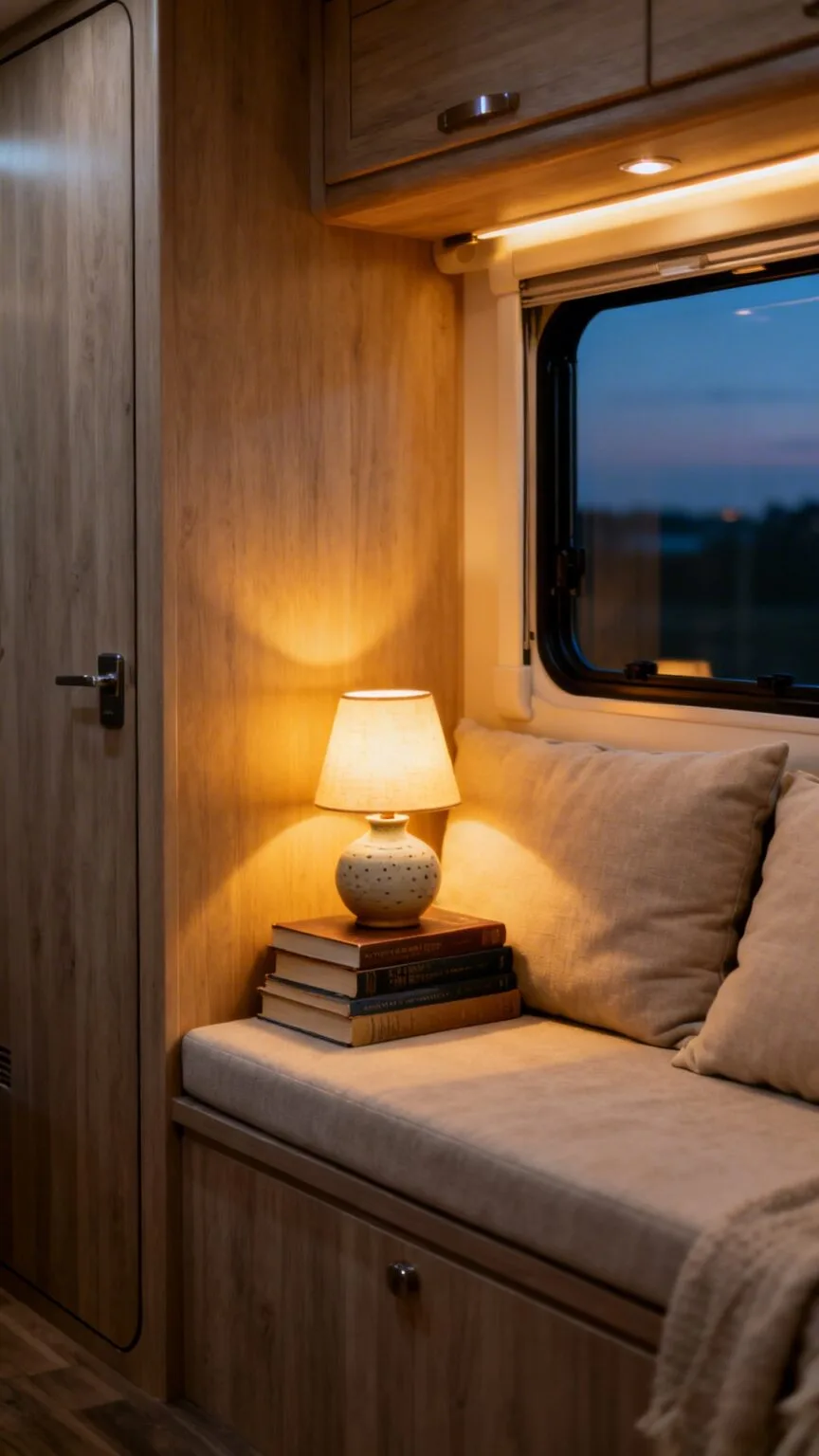 Small compact accent lamp adding a pocket of warm light to a side table