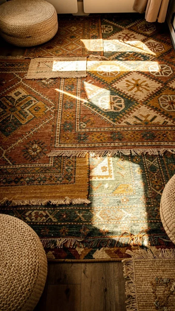Soft woven rug warming a camper floor