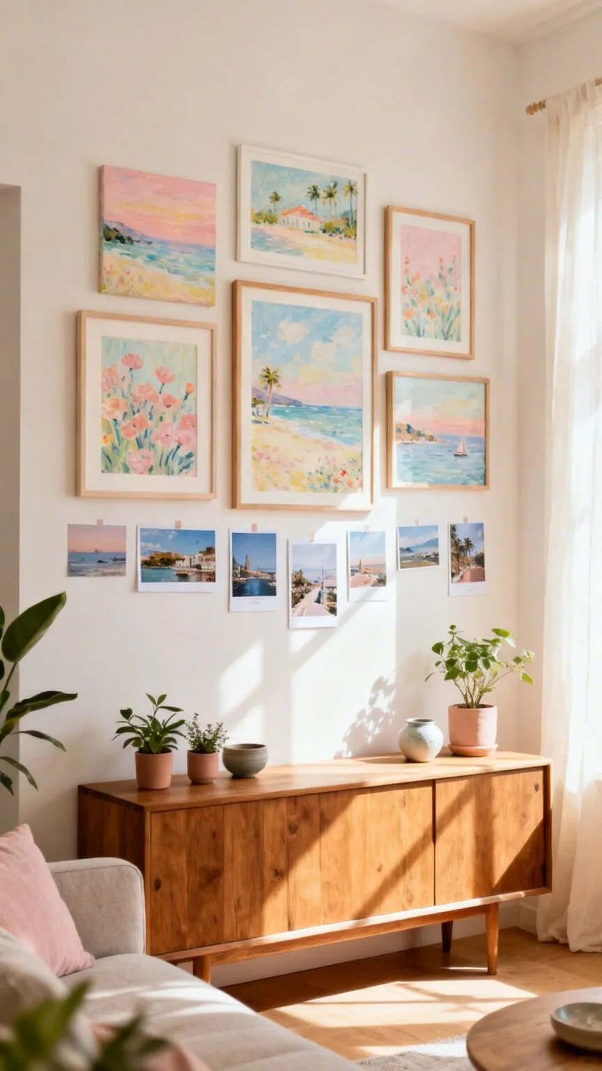 Summer wall art arranged for a bright, relaxed living room refresh