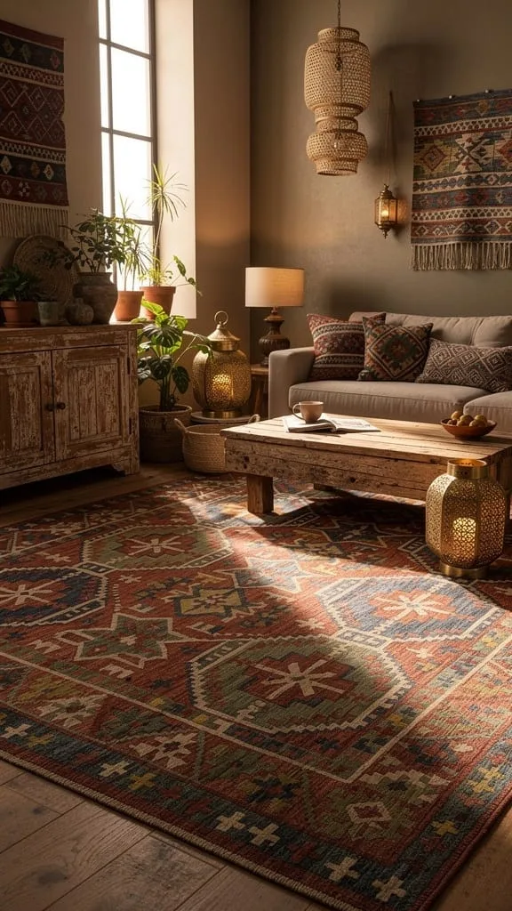Eclectic flatwoven kilim boho living room rug