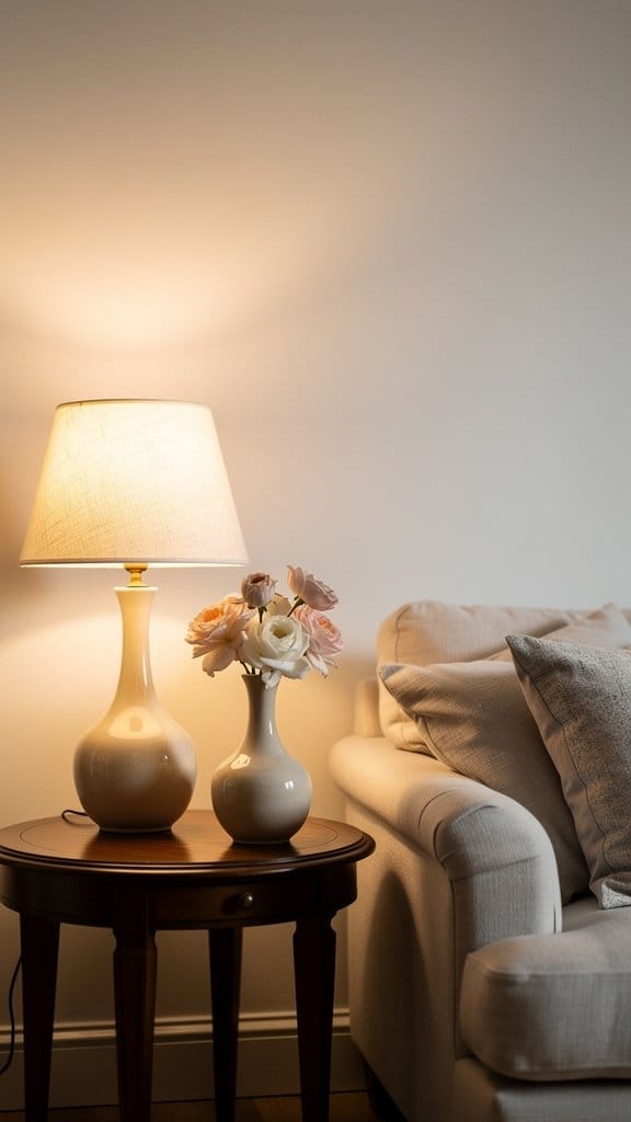 Feature a Small Lamp and Vase Duo