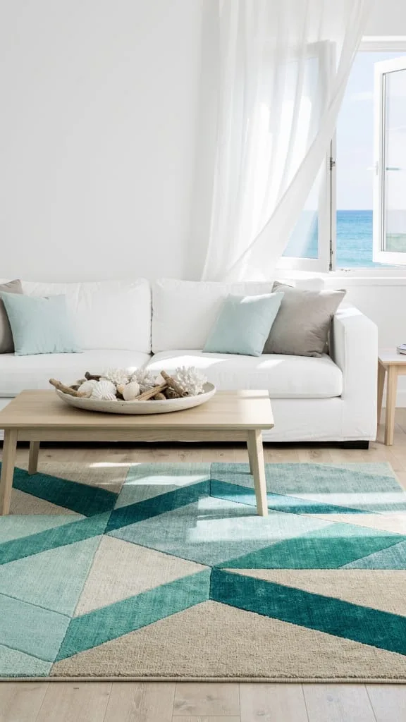 Geometric coastal pattern summer themed living room rug