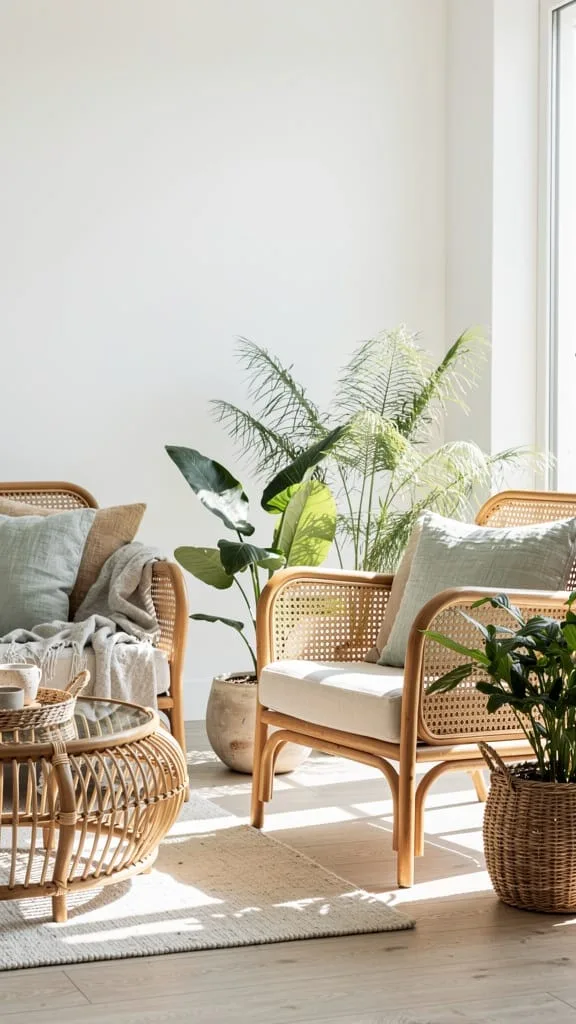 Rattan armchair adding natural texture to a summer living room