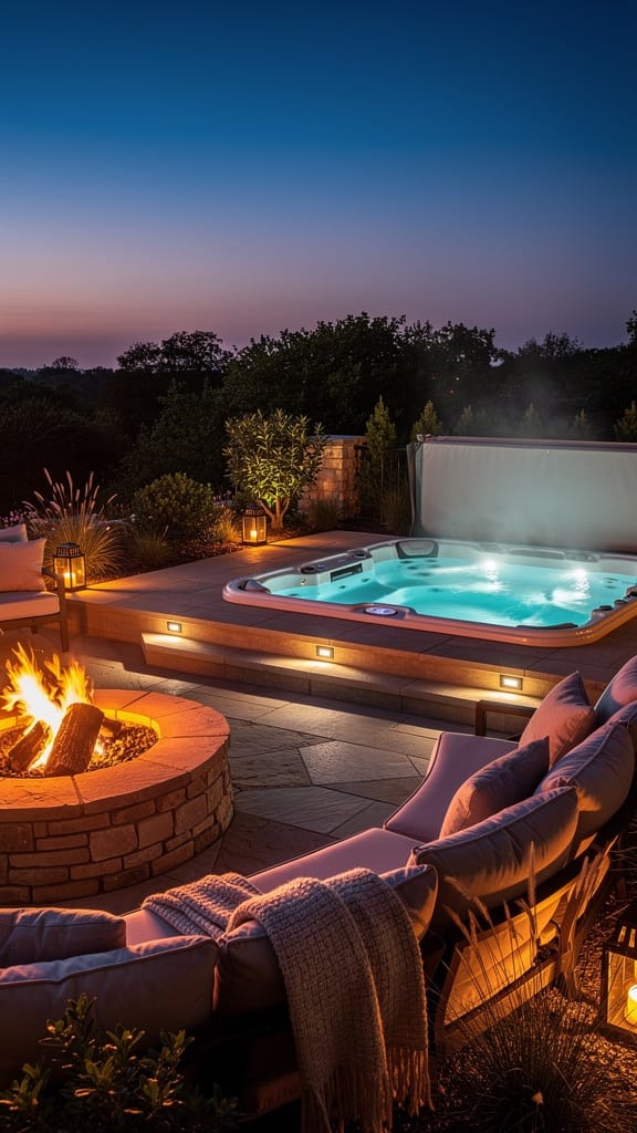 Jacuzzi With a Fire Pit View