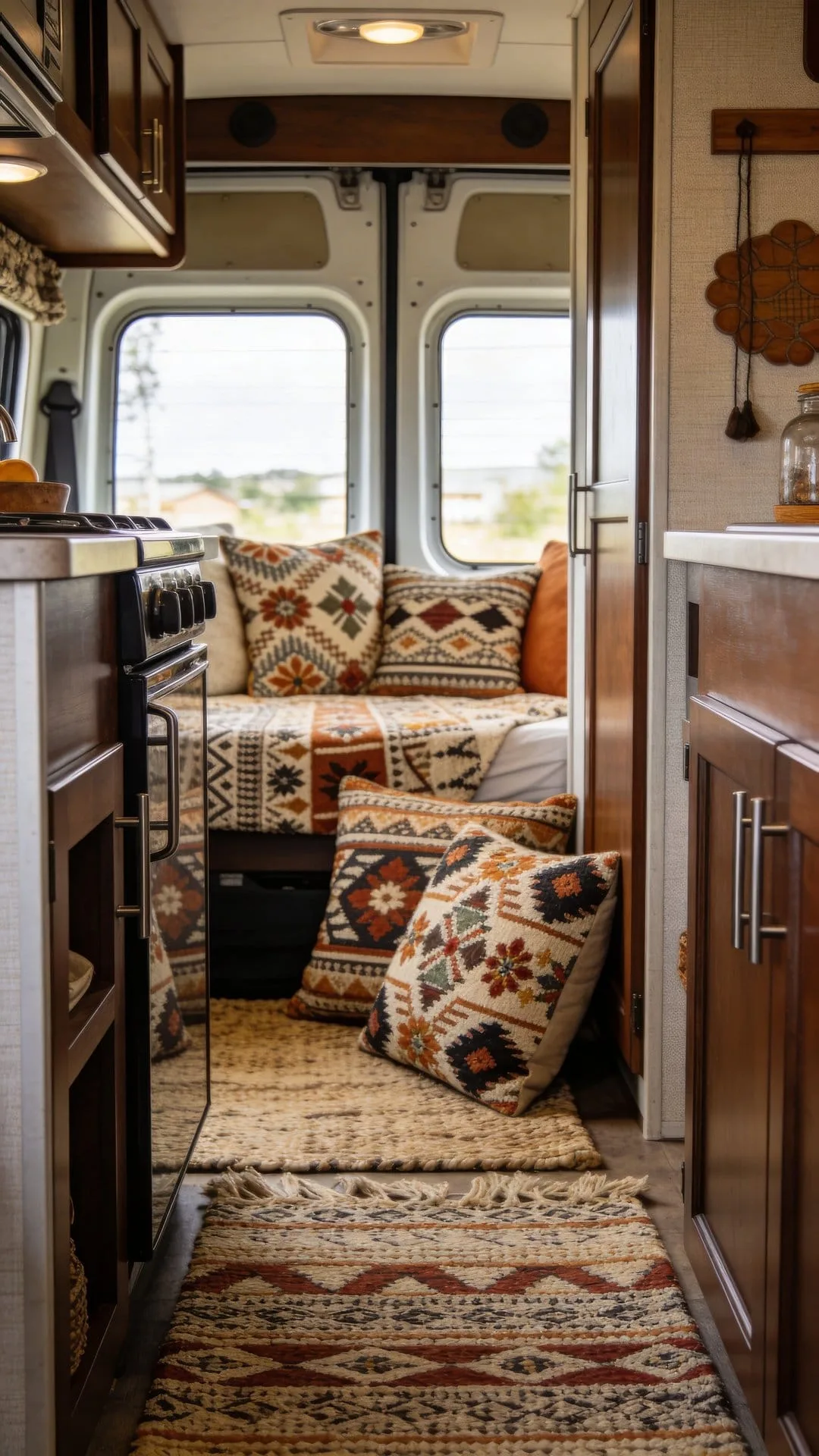 layered textures and patterns in camper kitchen interior decor