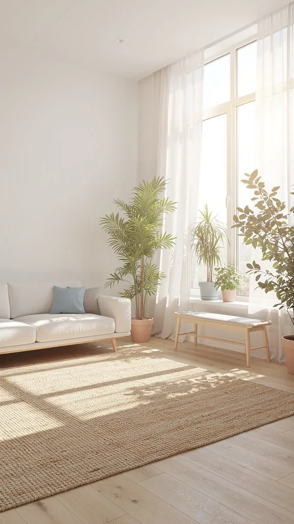 Sheer curtains letting natural light into a summer living room