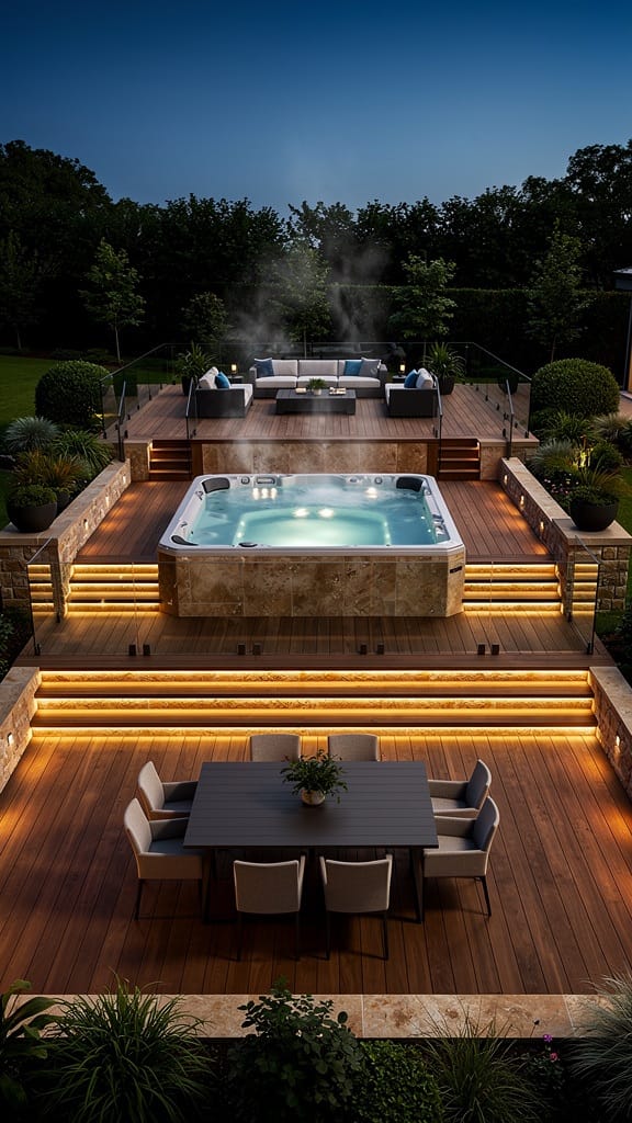 Multi-Level Entertainment Patio With Jacuzzi