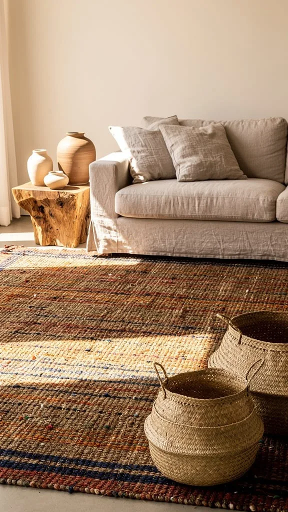 Multicolored handmade-feel boho living room rug