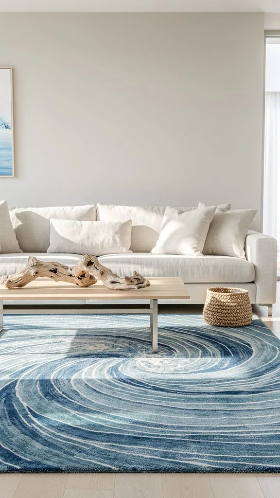 Ocean wave motif coastal summer living room rug