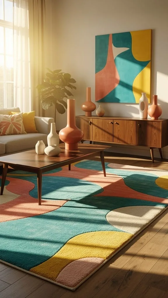 Playful abstract print summer living room rug