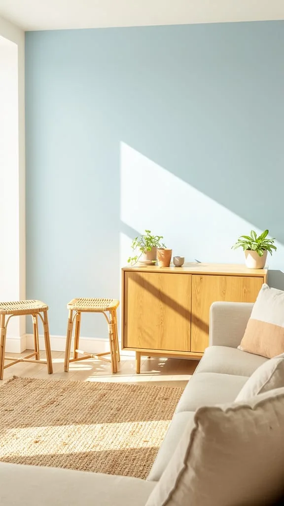 Pastel-painted side table refreshed for a summer living room